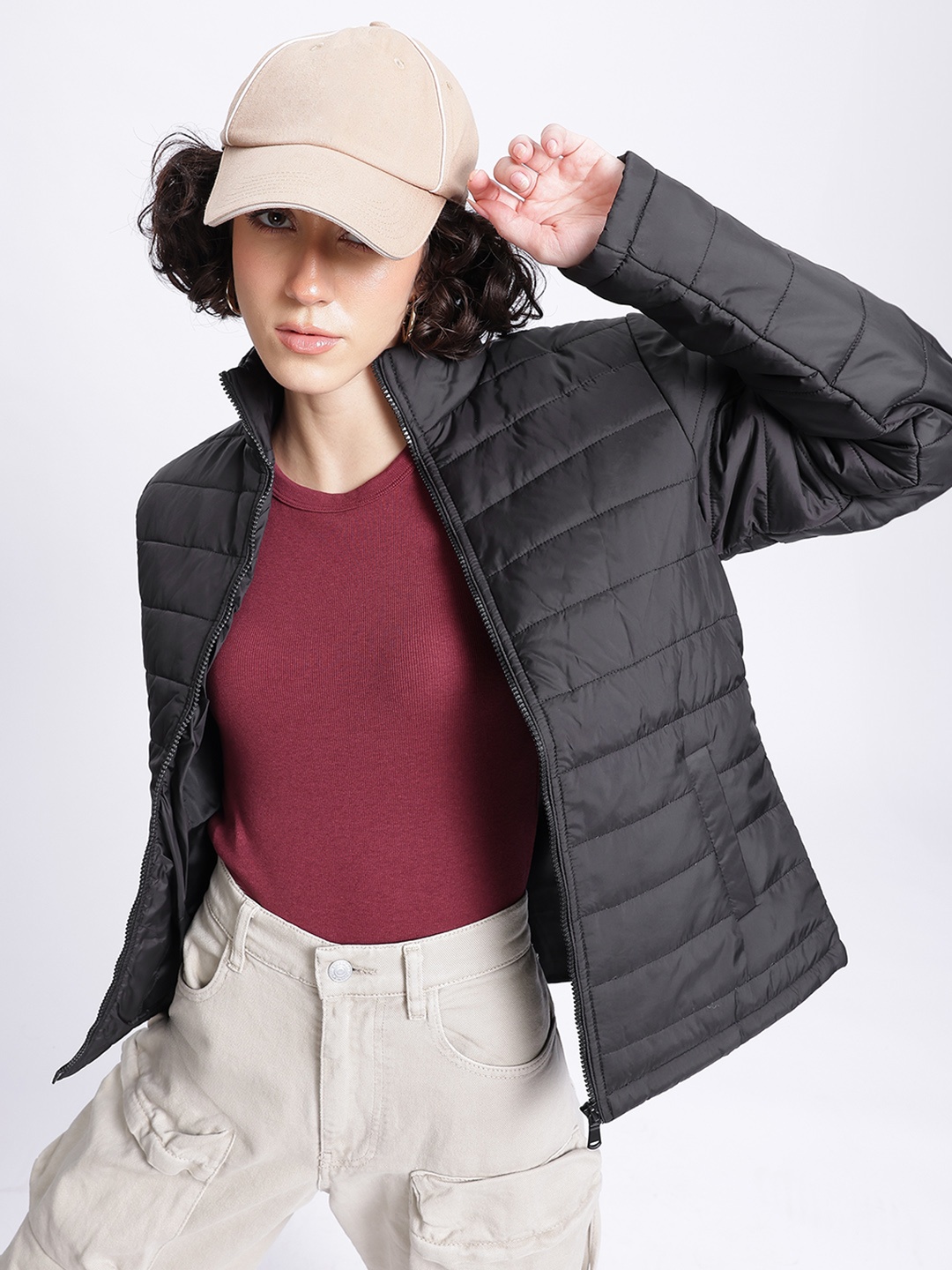 

DressBerry Feminine Fit Mock Collar Padded Jacket, Black