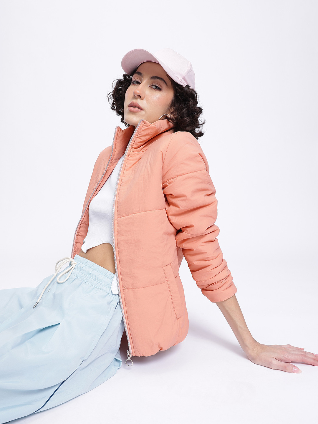 

DressBerry Effortless Layering Mock Collar Padded Jacket, Pink