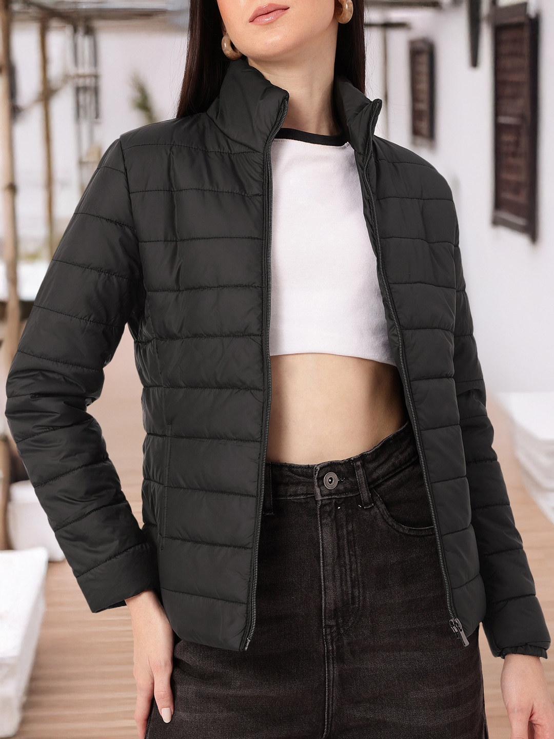 

DressBerry Cozy Touch Mock Collar Padded Jacket, Black