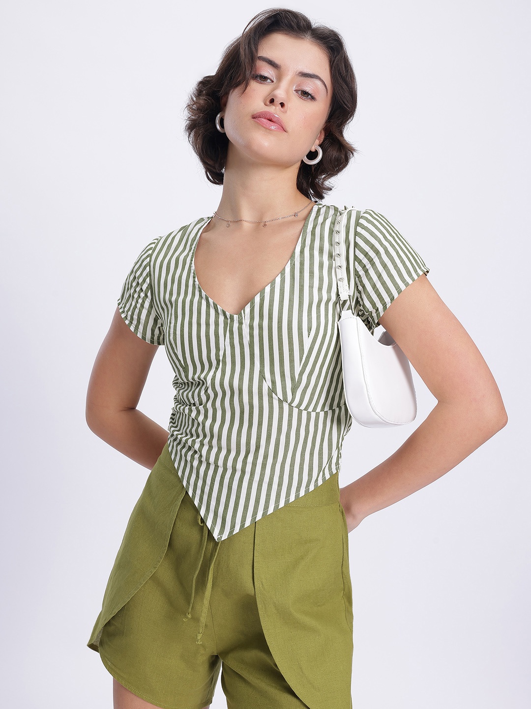 

DressBerry Stripe & Slay Crop Top, Green