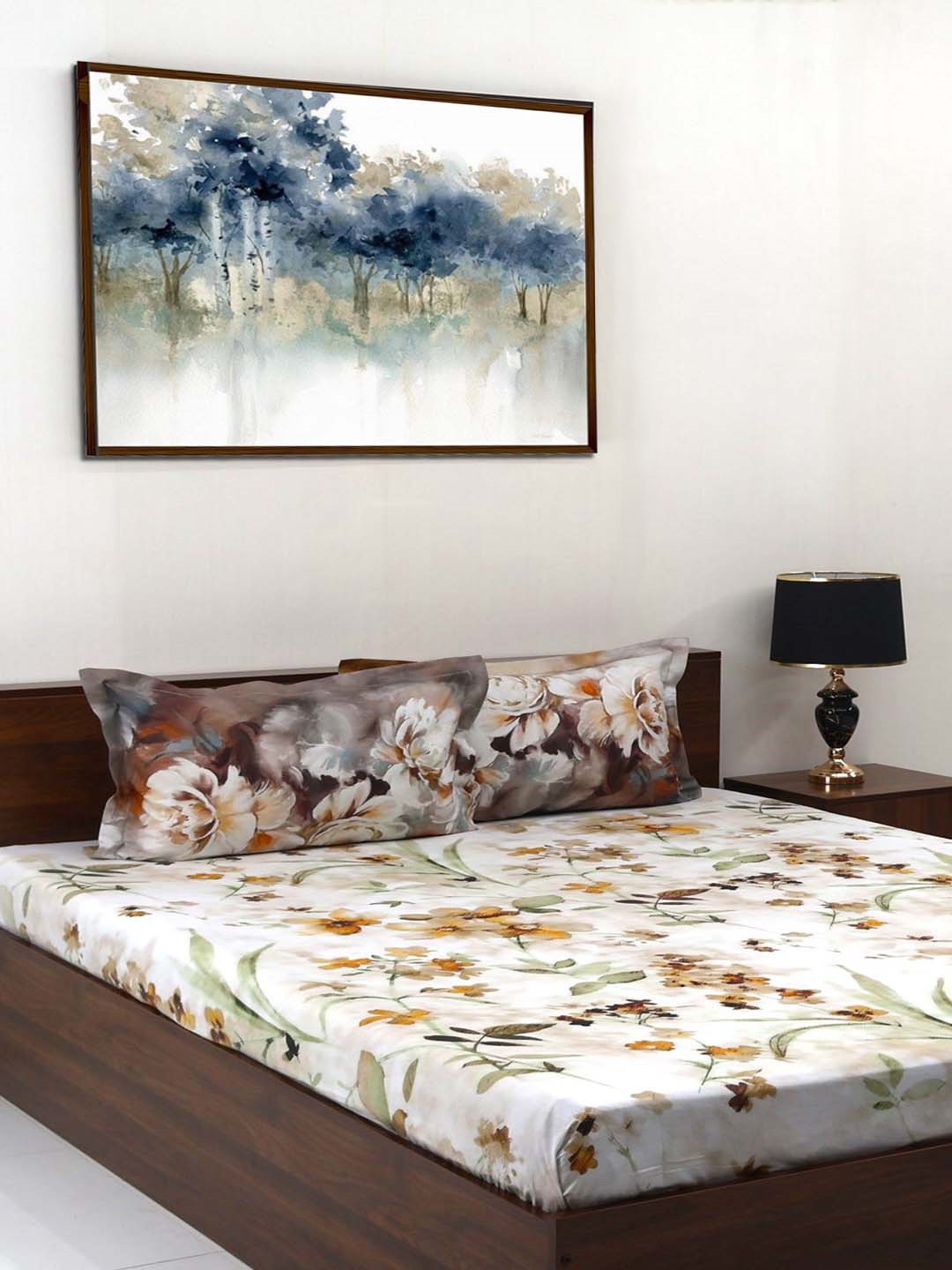 

BOMBAY DYEING Blooming Muse Brown Floral Cotton 144 TC King Bedsheet Set 2.74 x 2.74 m