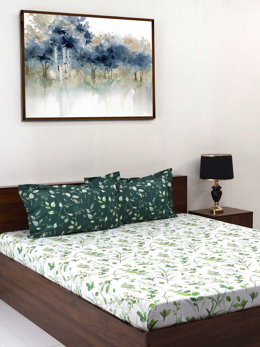

BOMBAY DYEING Blooming Muse Green Floral Cotton 144 TC King Bedsheet Set 2.74 x 2.74 m