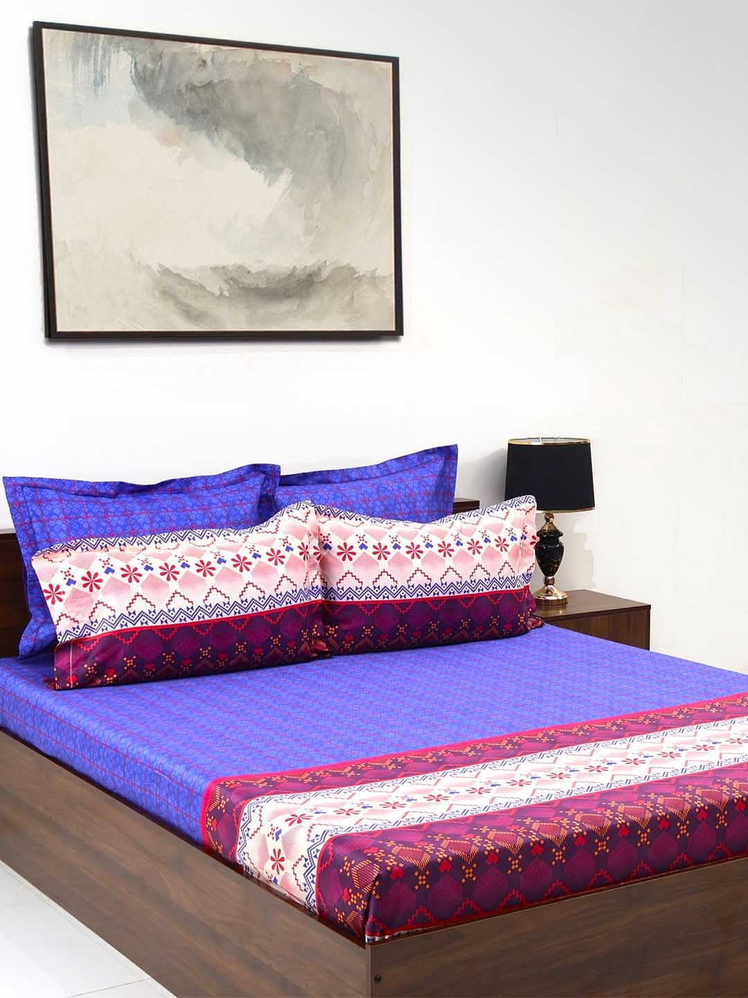 

BOMBAY DYEING Celebrating India Violet Printed Cotton 300TC King Bedsheet Set 2.74 x 2.74m