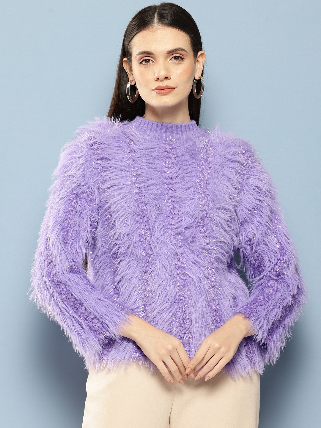 

Chemistry Boucle Woollen Pullover with Fuzzy Detail, Lavender