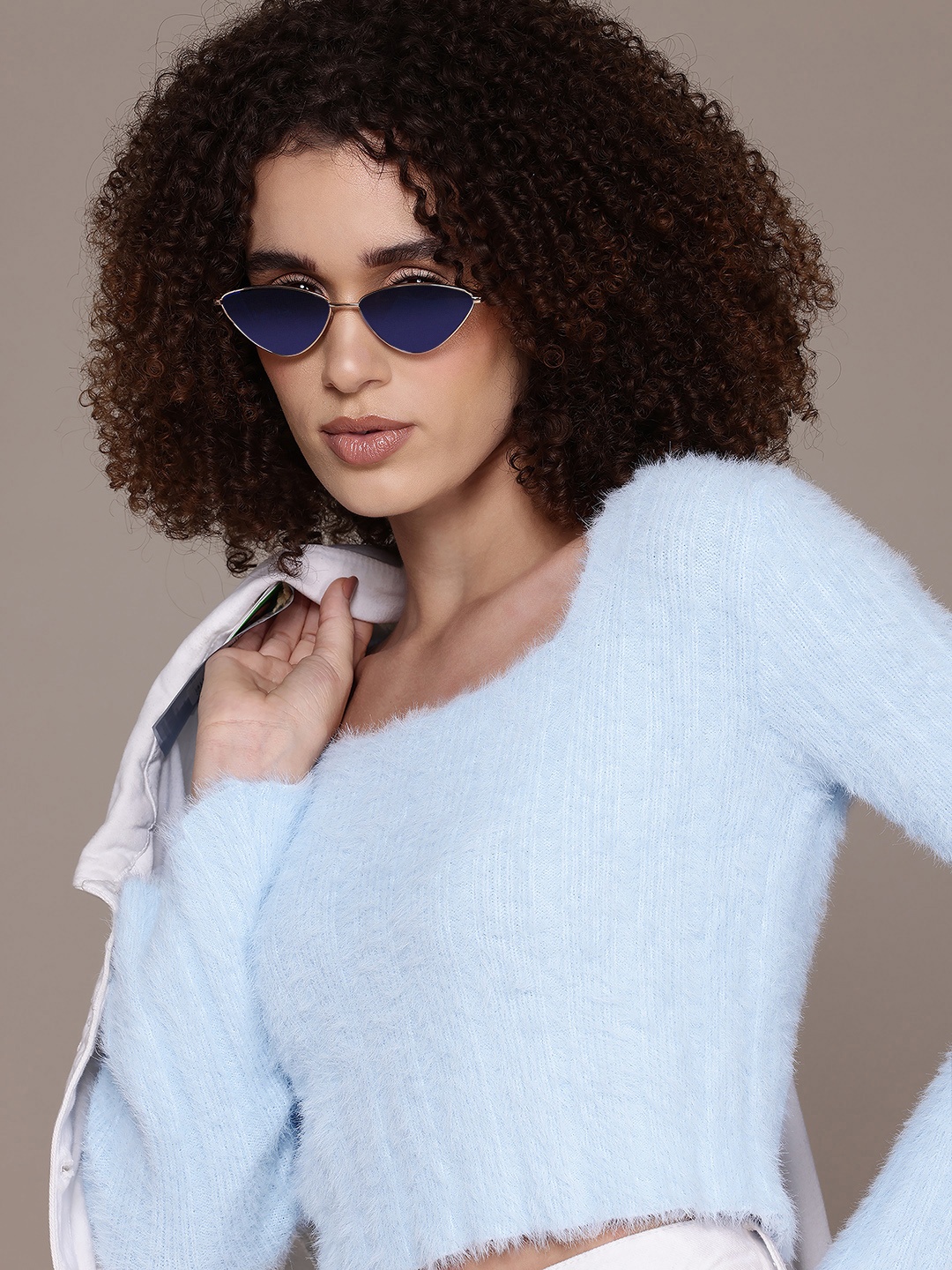 

Roadster Boucle Woollen Crop Pullover, Blue