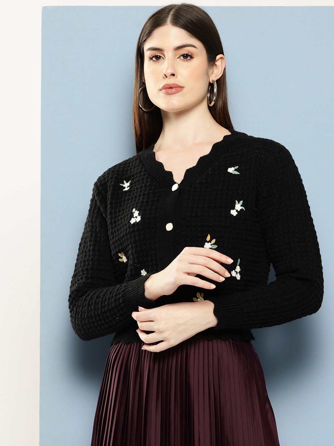 

Chemistry Floral Woollen Cardigan, Black