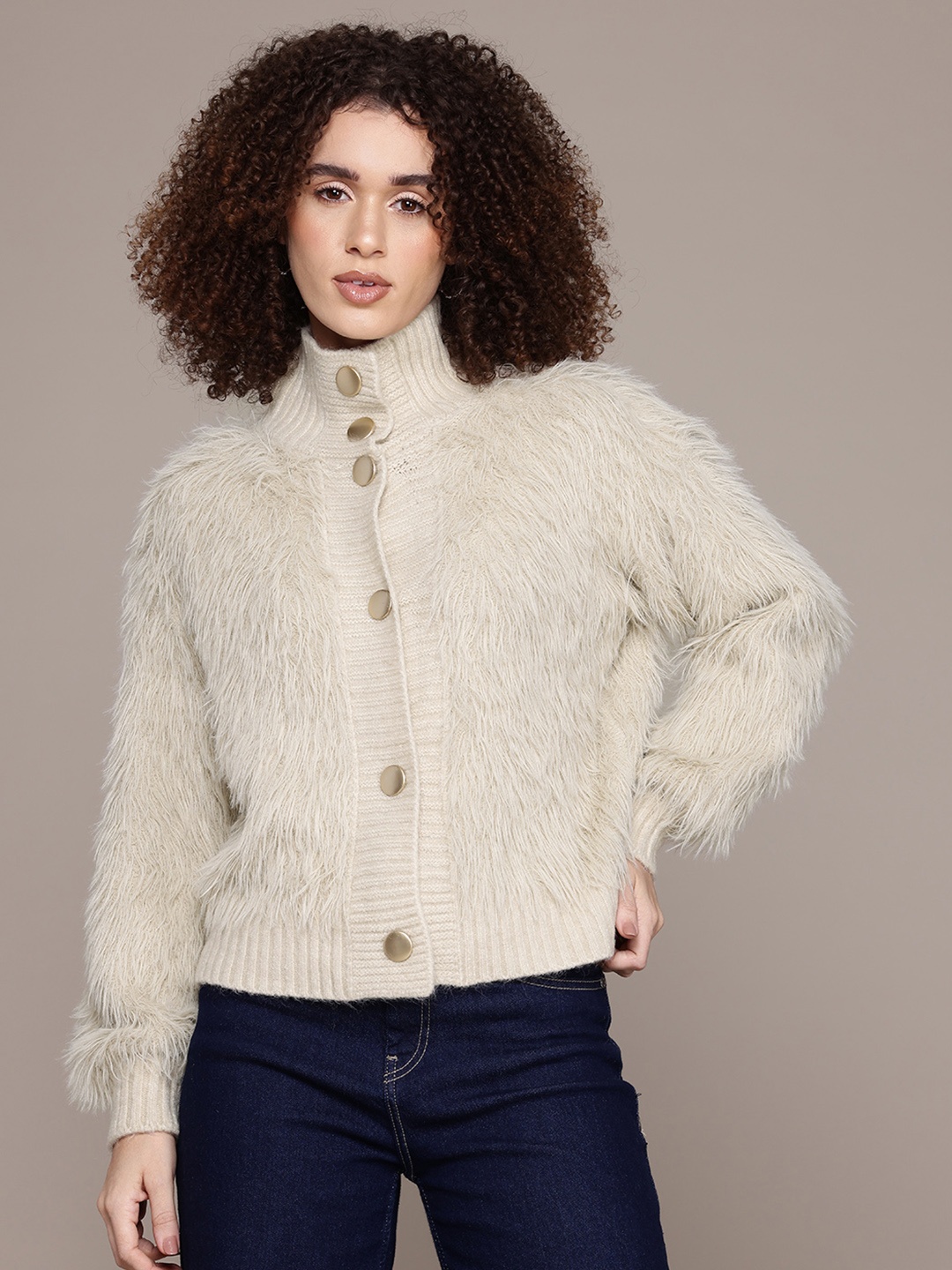 

Roadster Boucle Woollen with Fuzzy Detail, Cream