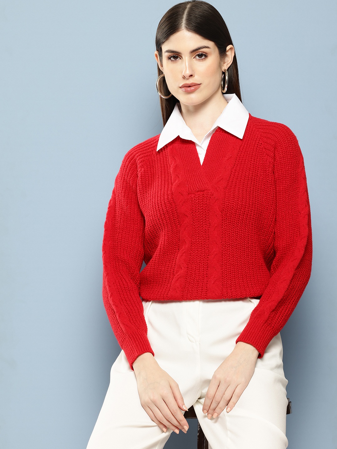 

Chemistry Cable Knit Woollen Pullover, Red