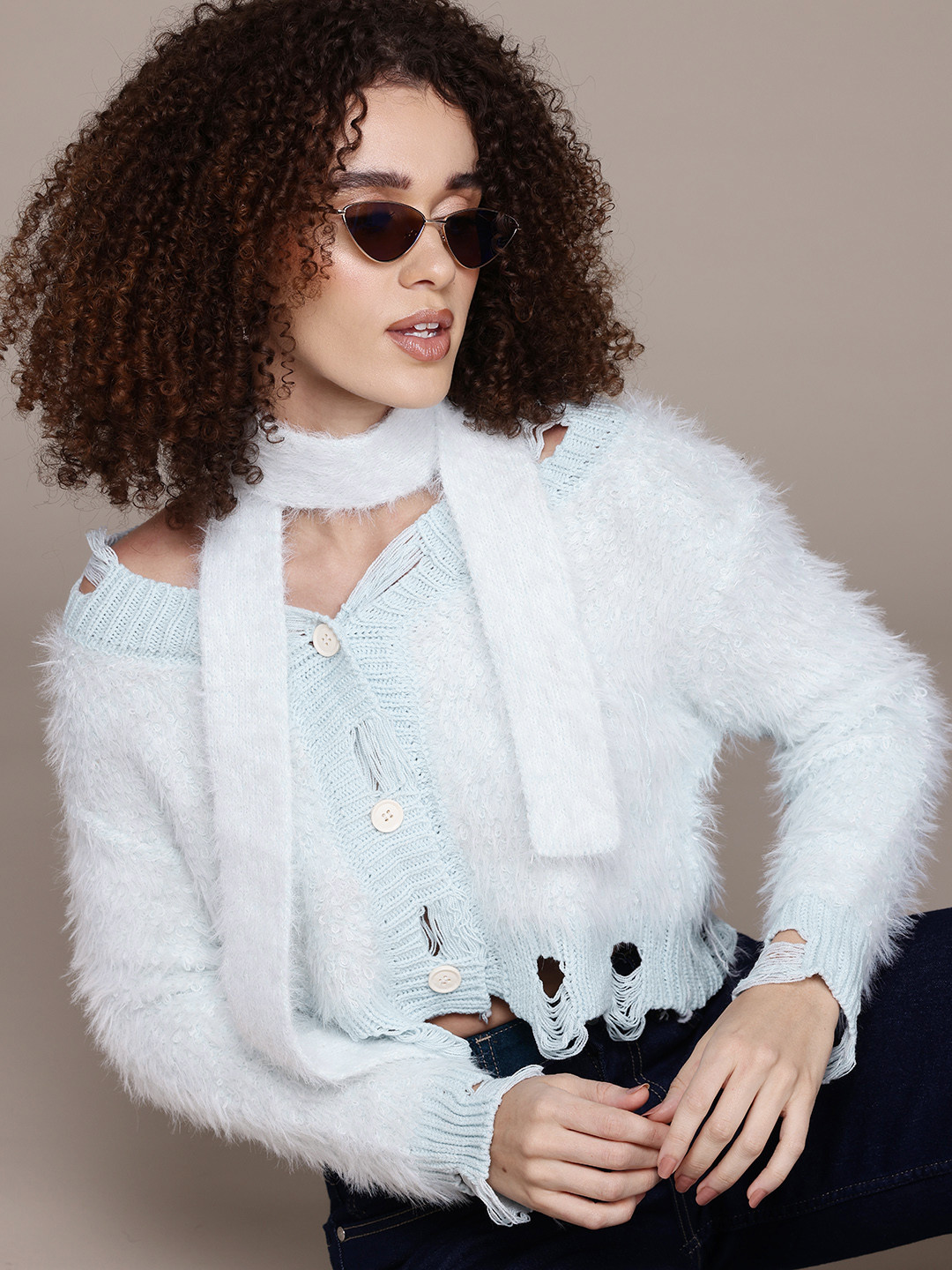 

Roadster Boucle Woollen Crop Cardigan, Blue