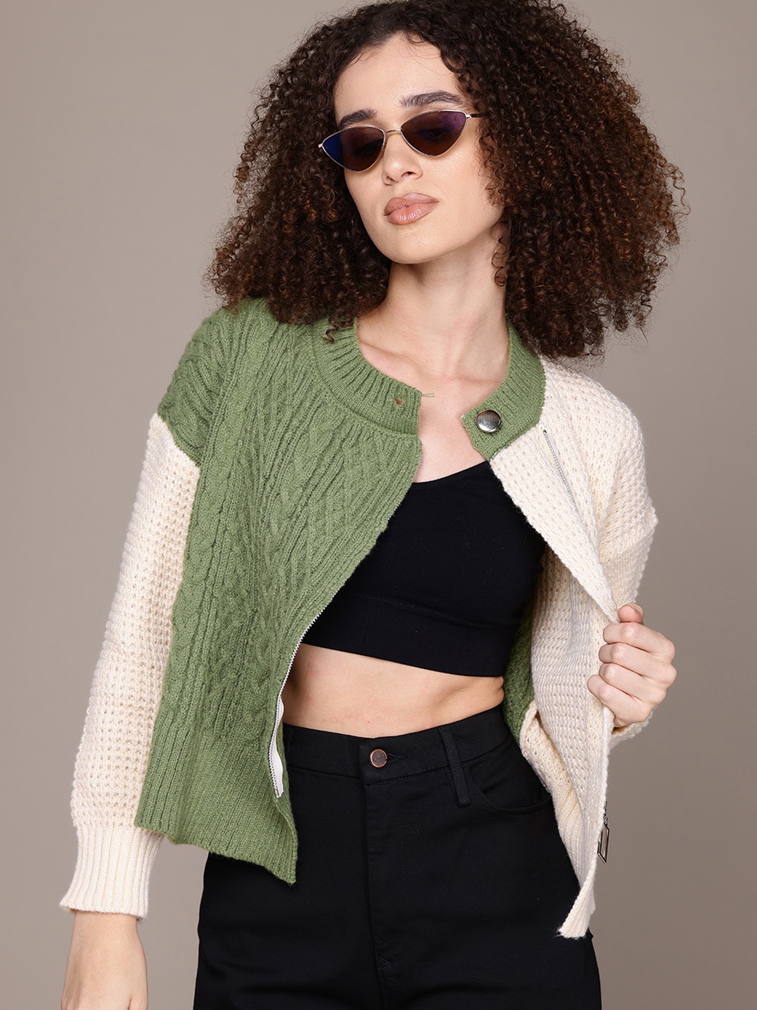 

Roadster Colourblocked Woollen Lightweight Jacket, Green