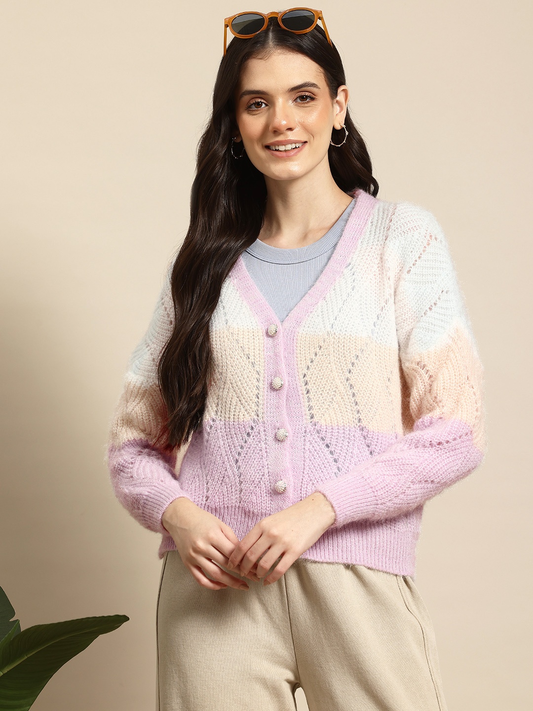 

Mast & Harbour Women Self-Design Woollen Cardigan, Multi