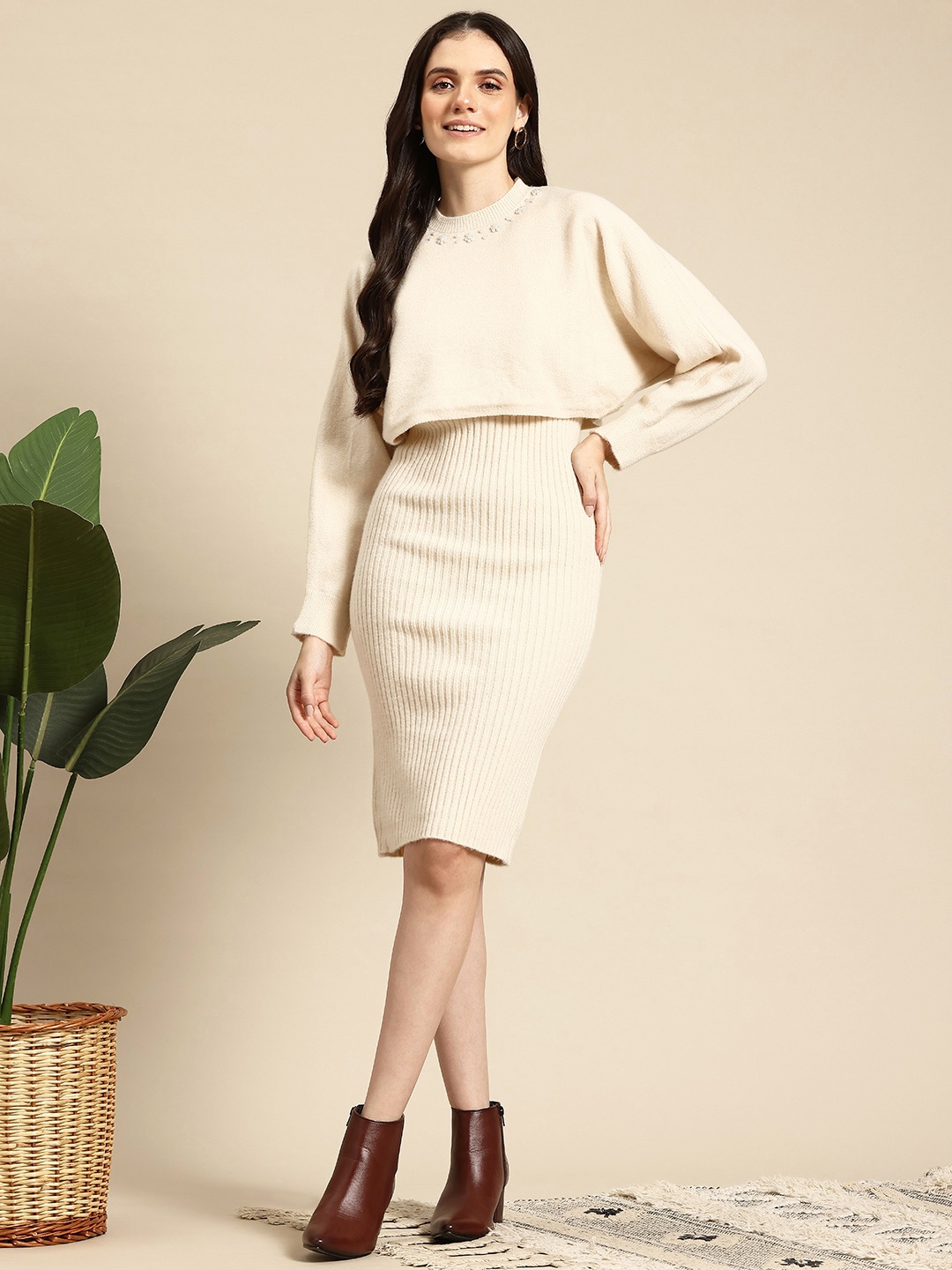 

Mast & Harbour Bodycon Dress With Top, Cream