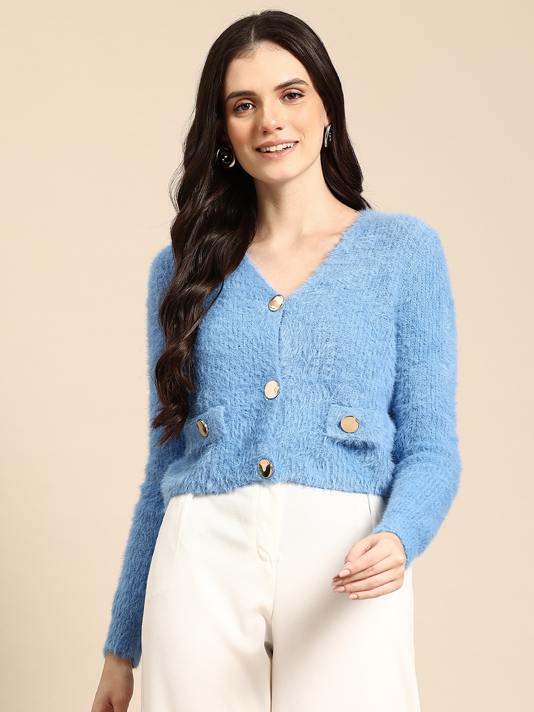 

Mast & Harbour Boucle Woollen Cardigan, Blue