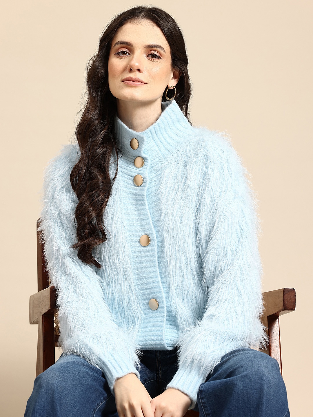 

Mast & Harbour Boucle Woollen with Fuzzy Detail, Blue