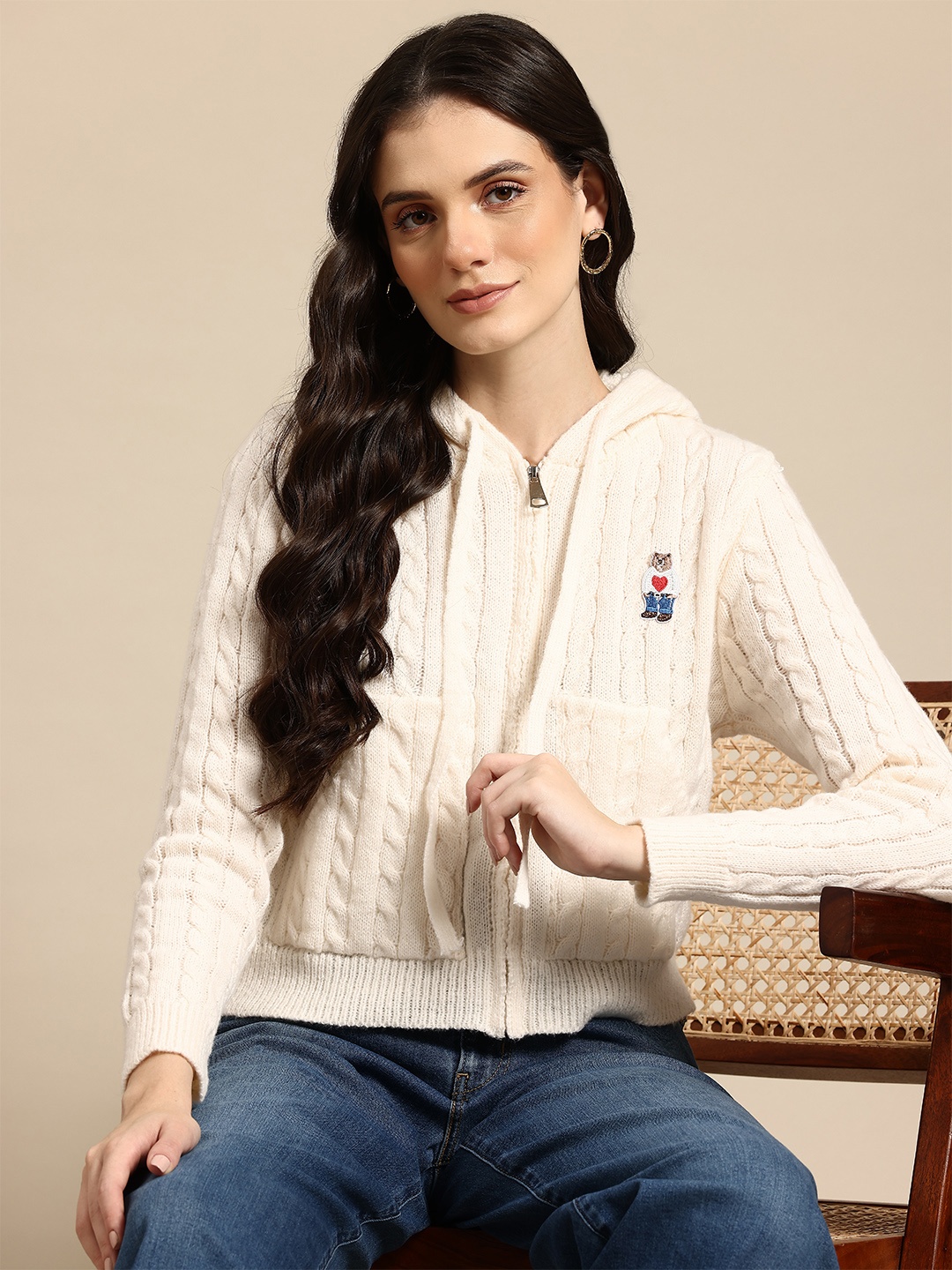 Mast & Harbour Woollen Lightweight Crop Jacket, Cream
