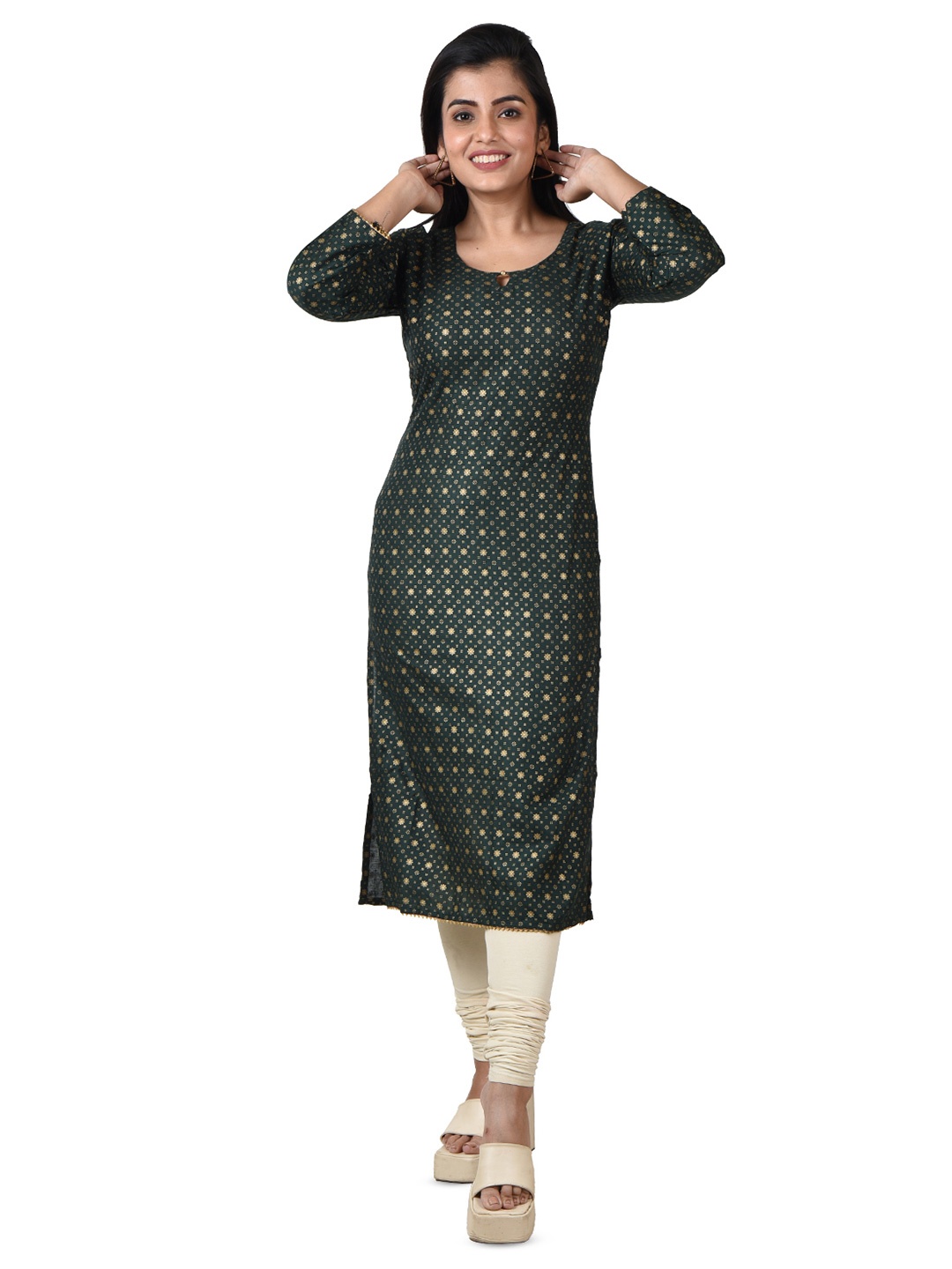 

Rehan Women Ethnic Motifs Printed Cotton Kurta, Black