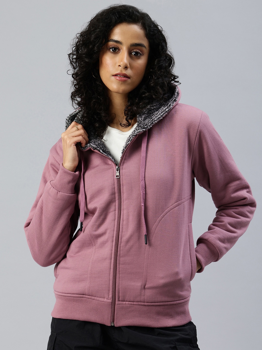 

ADBUCKS Solid Hooded Sweatshirt, Mauve