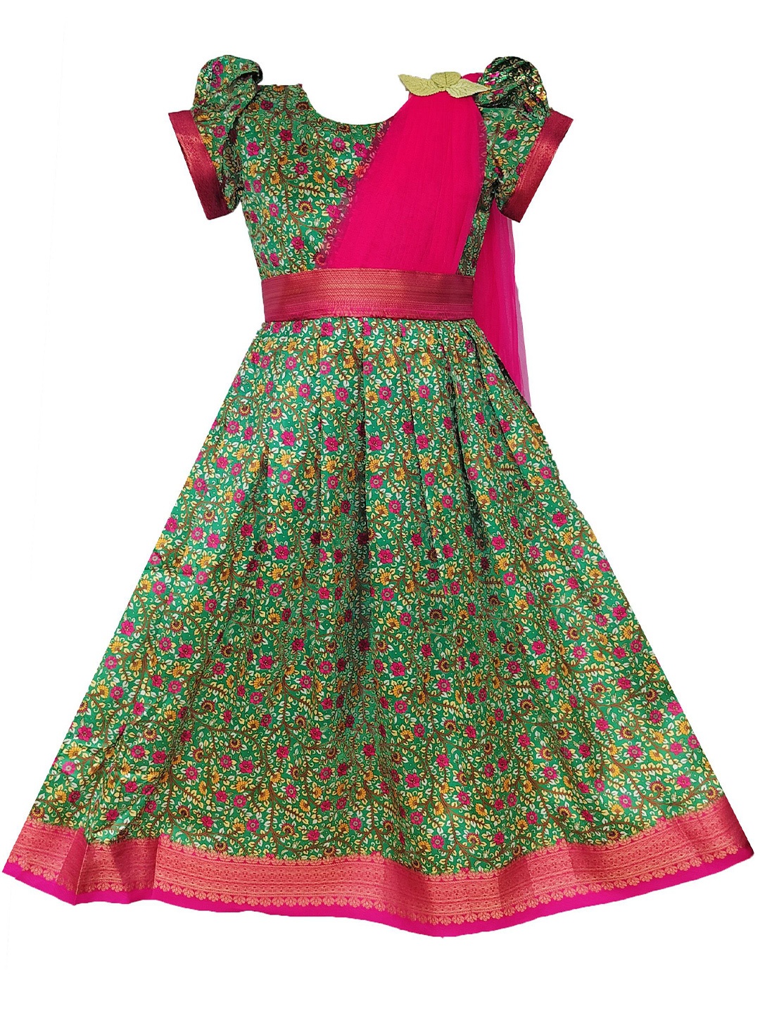 

BAESD Embellished Puff Sleeve Jacquard A-Line Maxi Dress, Green