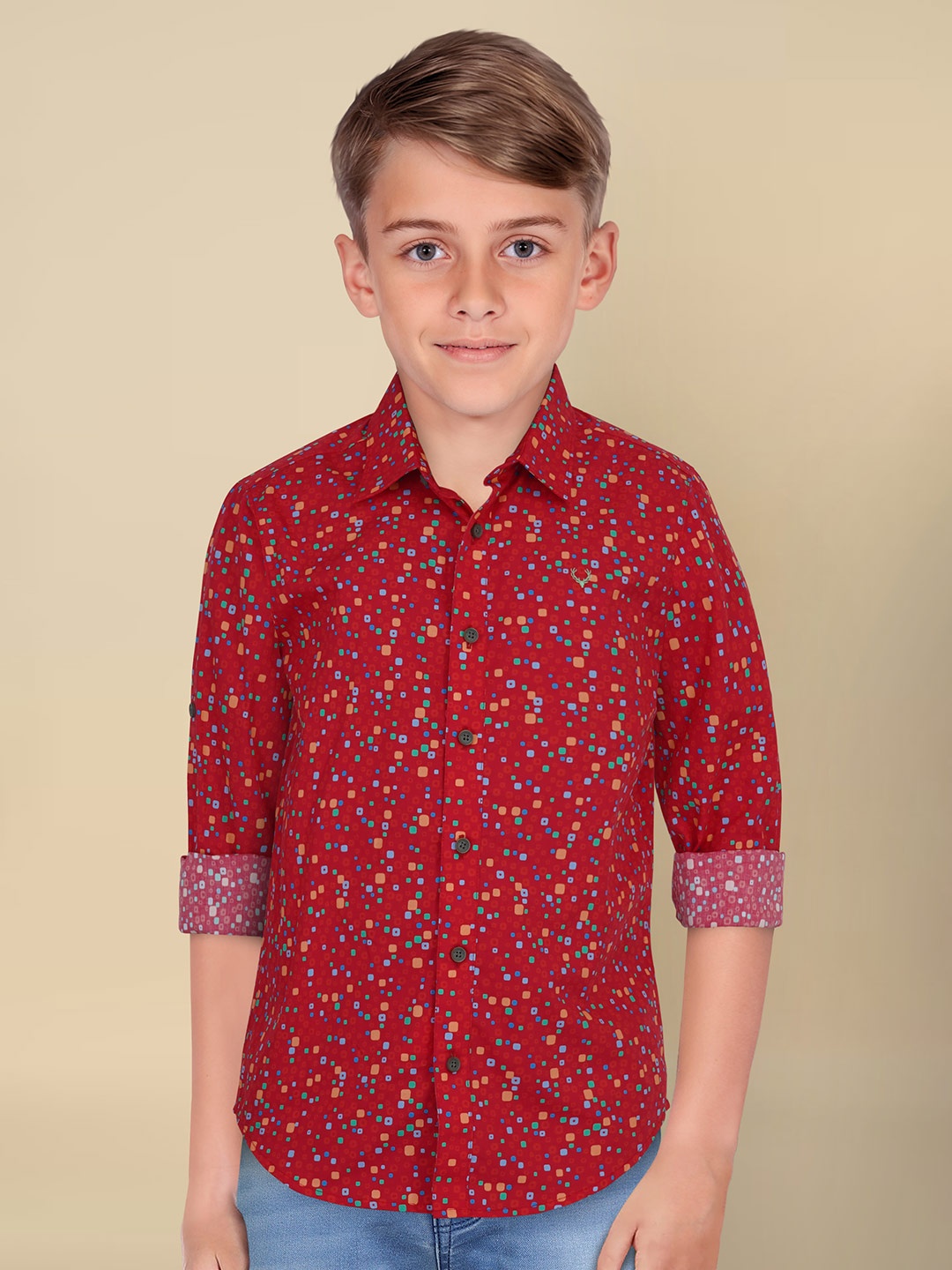

Allen Solly Junior Boys Cutaway Collar Geometric Printed Cotton Slim Fit Casual Shirt, Peach