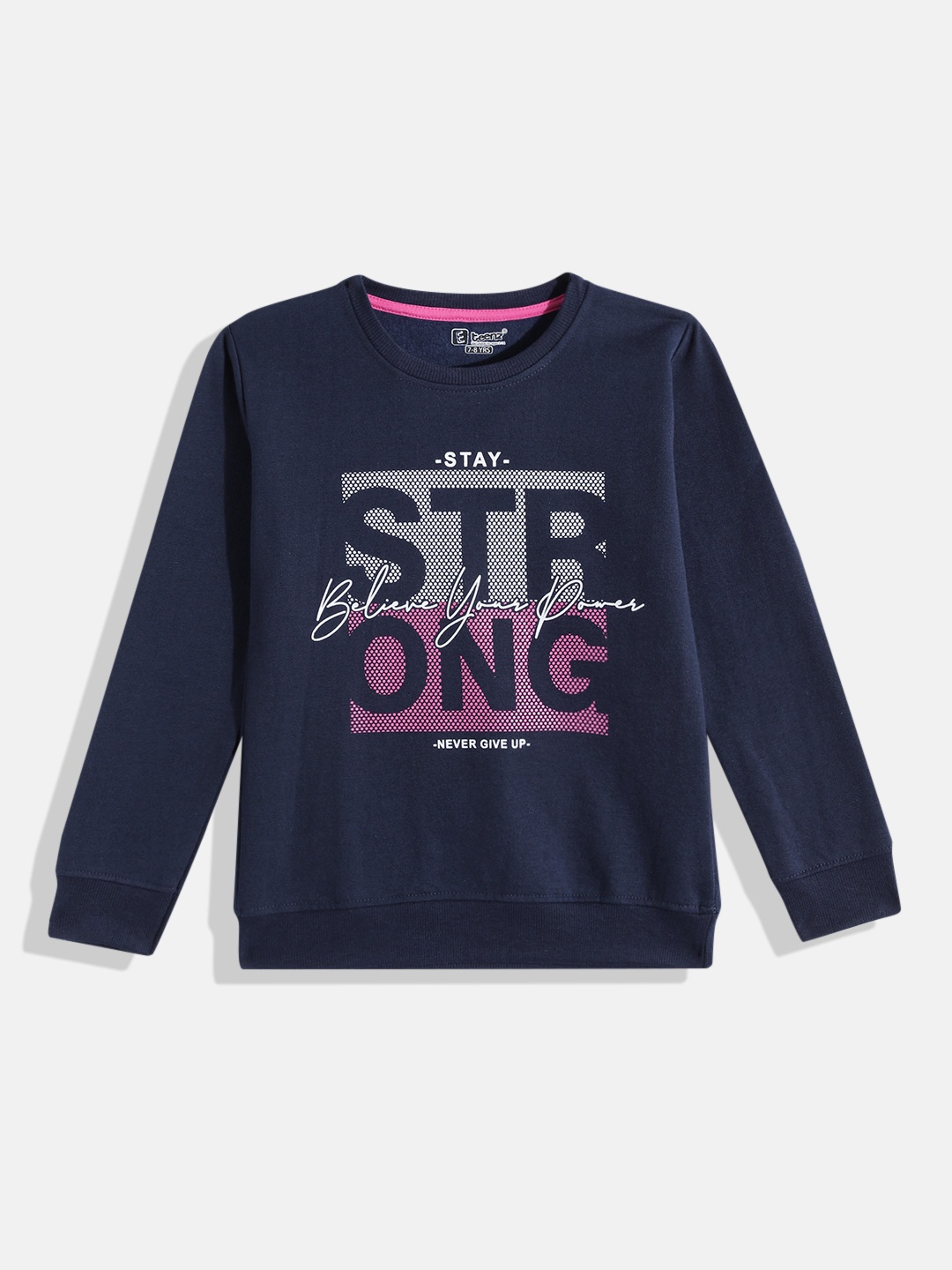 Eteenz Girls Typography Printed Sweatshirt, Navy blue