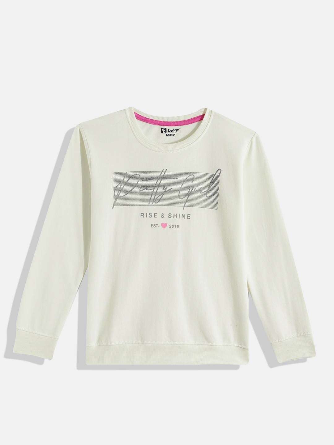 

Eteenz Girls Typography Printed Sweatshirt, Cream