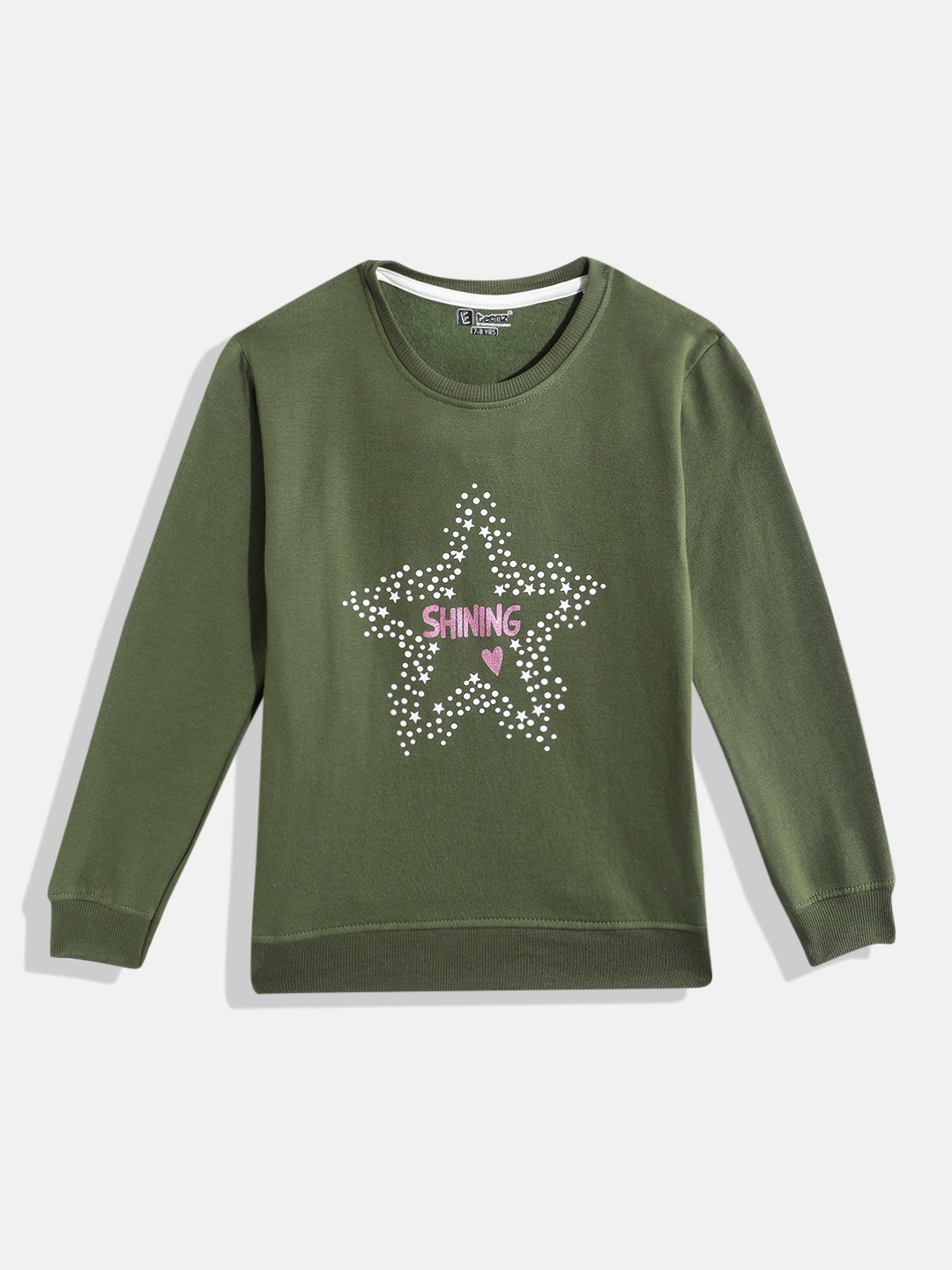 

Eteenz Girls Typography Printed Sweatshirt, Olive