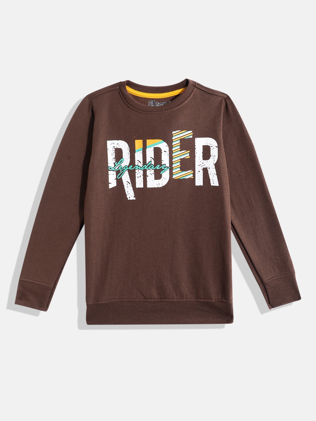 Eteenz Boys Typography Printed Sweatshirt, Brown