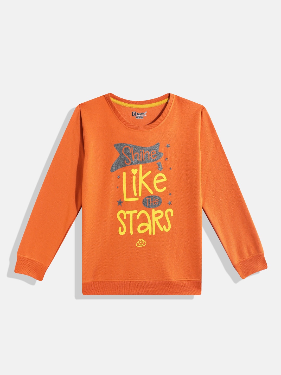 Eteenz Girls Typography Printed Sweatshirt, Rust