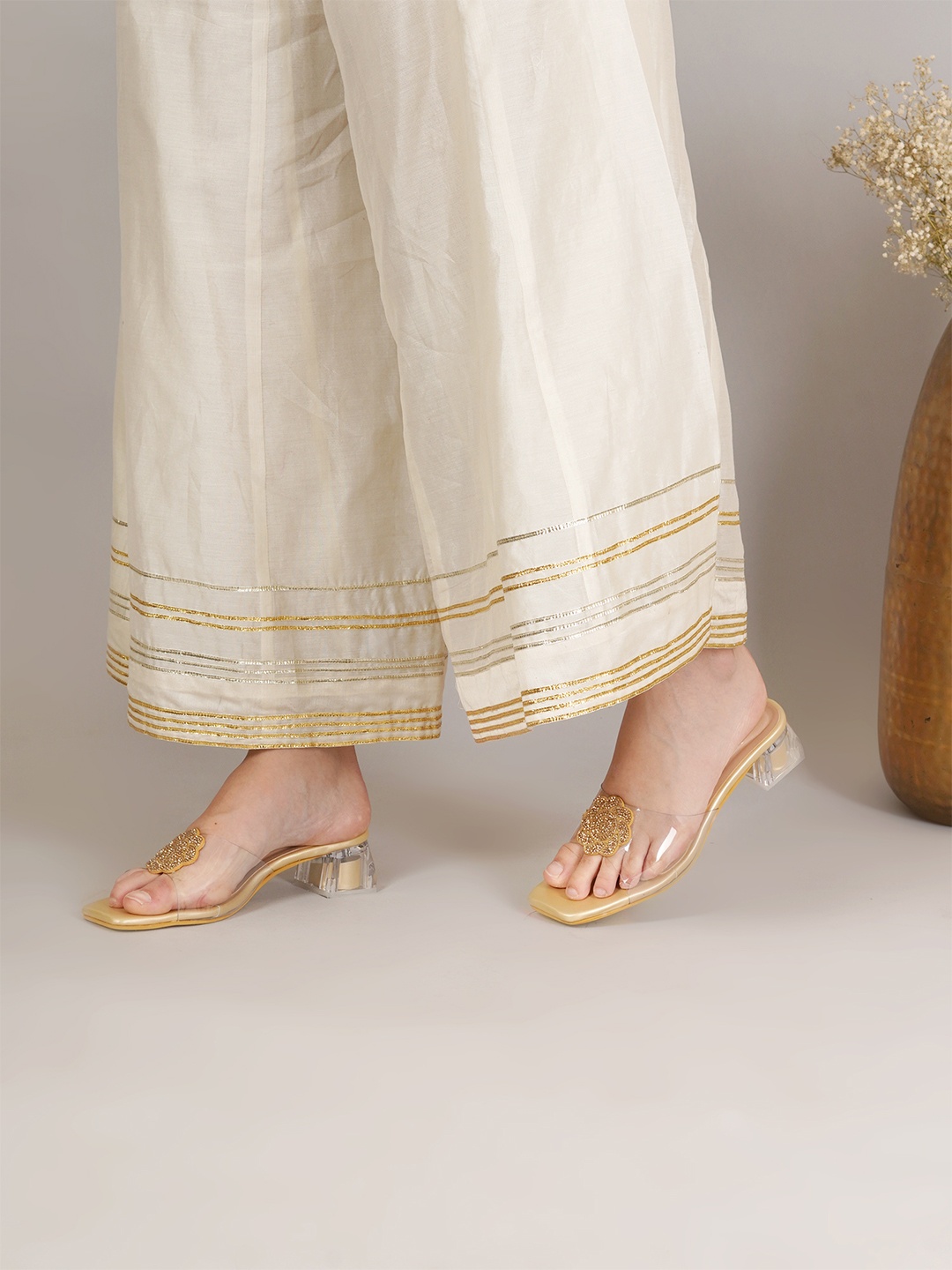 

PLANET WALK Embellished Party Block Pumps, Gold