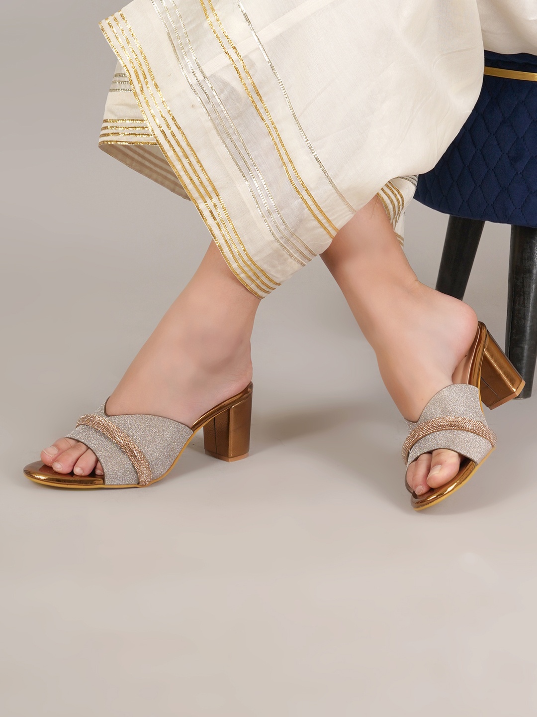 

PLANET WALK Embellished Party Block Sandals, Copper