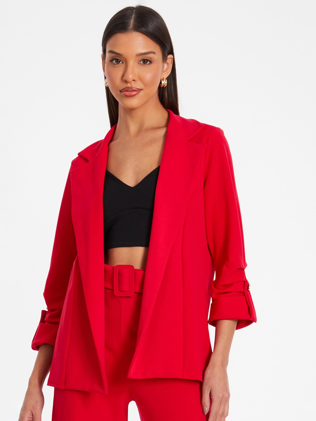 

QUIZ Notched Lapel Front Open Blazer, Red