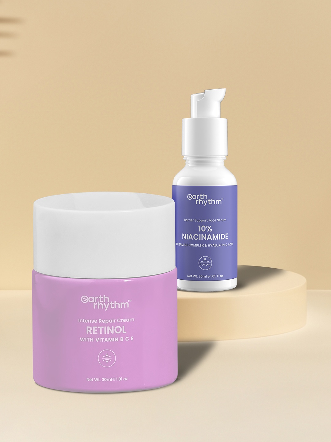 

Earth Rhythm Set Of 2 Niacinamide Face Serum - 15ml & Retinol Intense Repair Cream - 30 ml, White