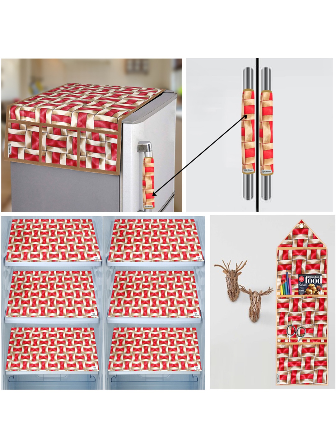 

E-Retailer Red 10 Pieces Printed Fridge Appliance Cover Combo Set
