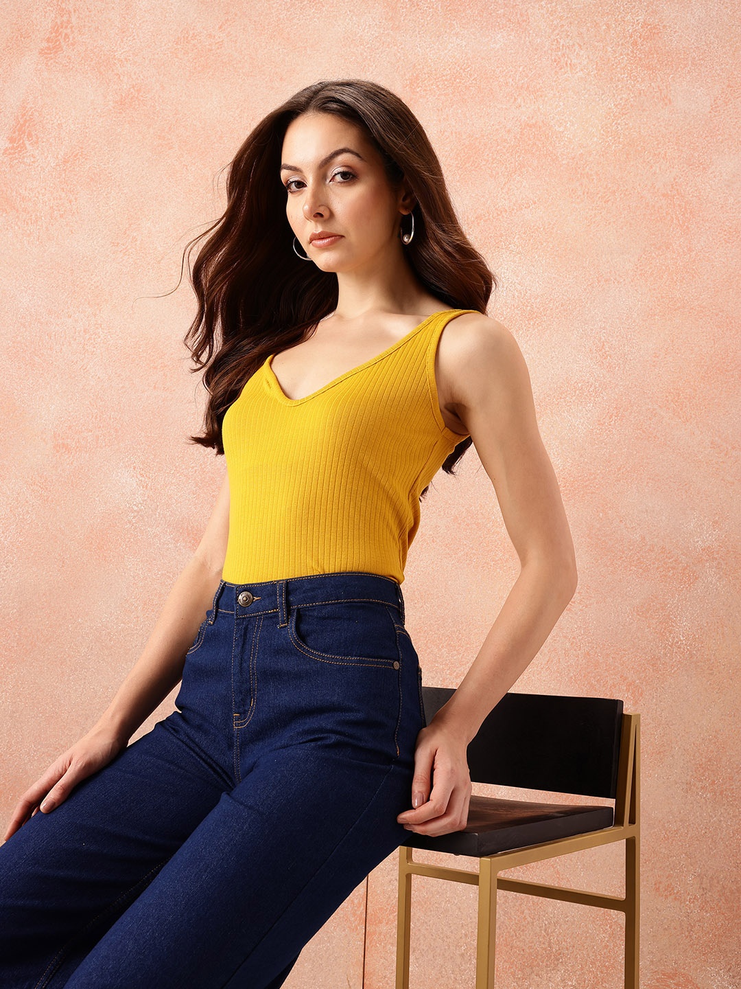 

all about you Ribbed Fitted Top, Mustard