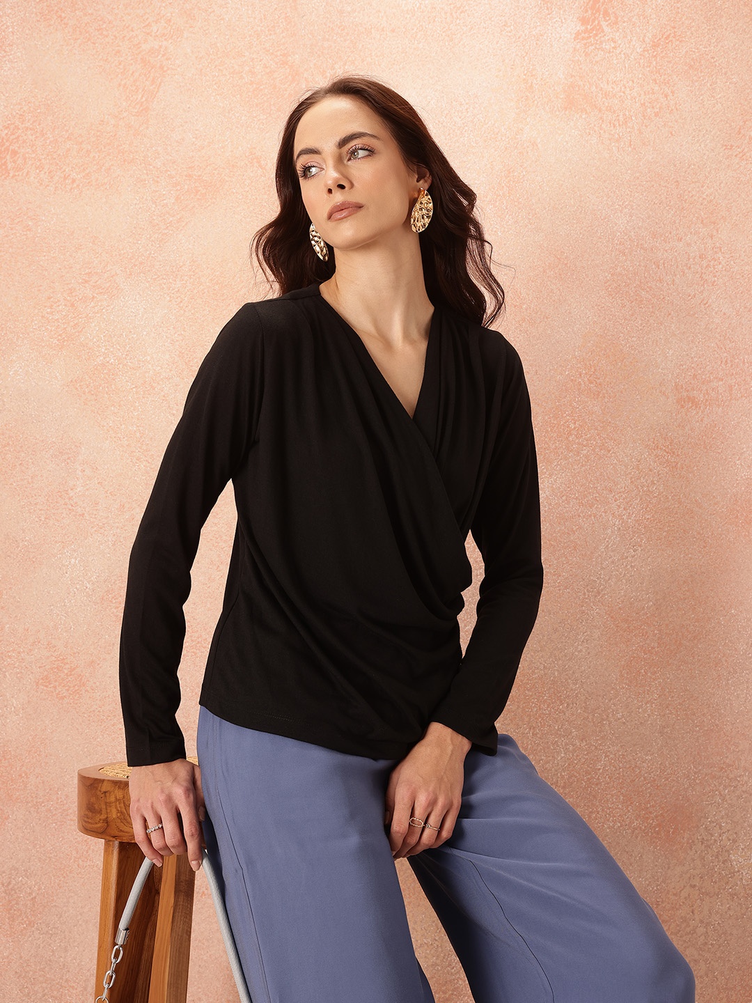 

all about you Layered Wrap-Style Top, Black