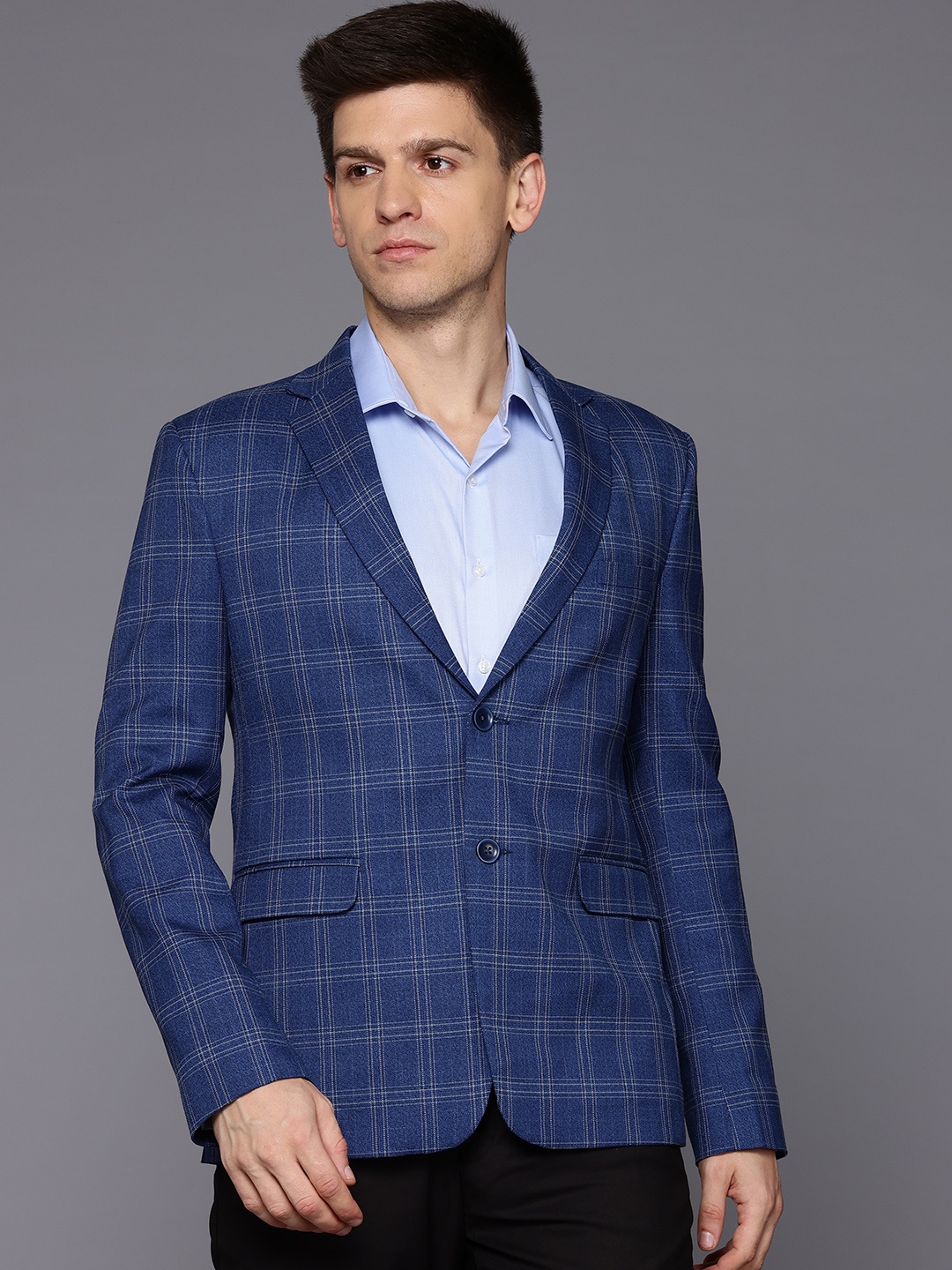 

ESSAS club Slim-Fit Single-Breasted Checked Blazer, Blue