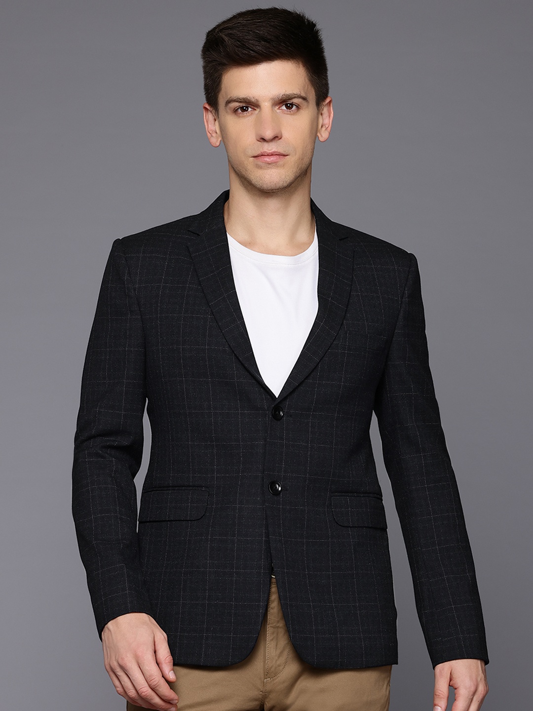 

ESSAS club Checked Single-Breasted Slim Fit Semiformal Blazer, Black