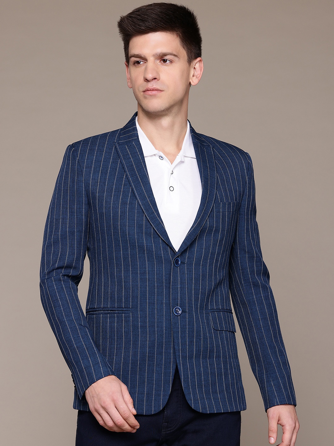 

ESSAS club Striped Single-Breasted Slim Fit Casual Blazer, Blue