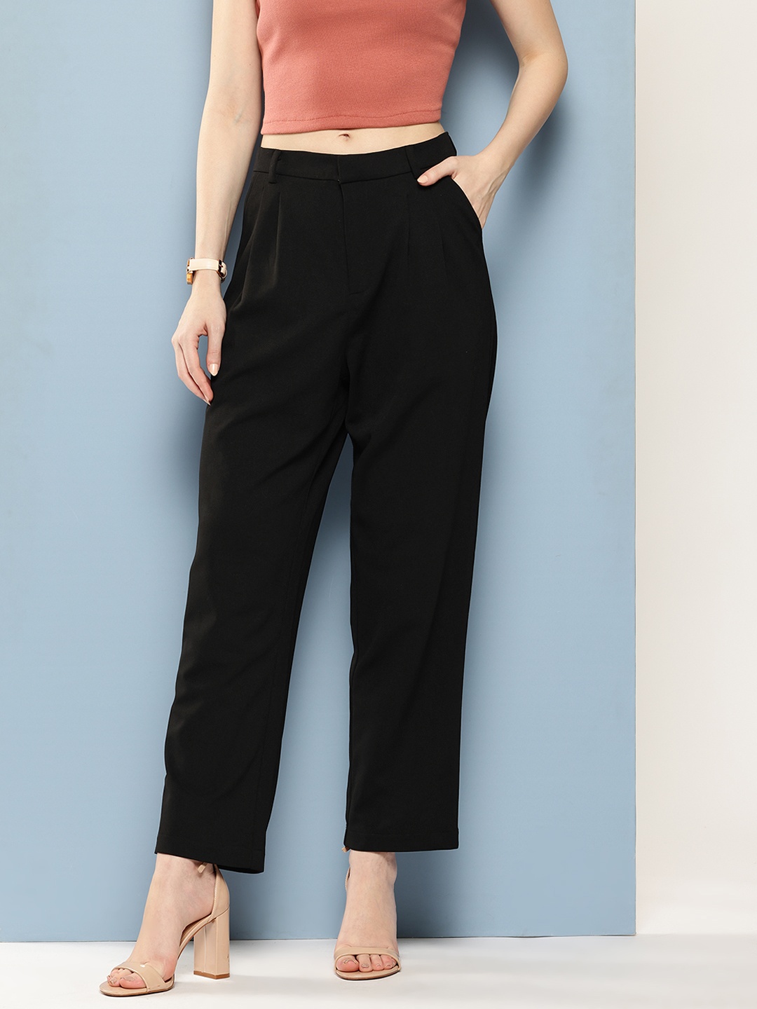 

Chemistry High-Rise Pleated Trousers, Black