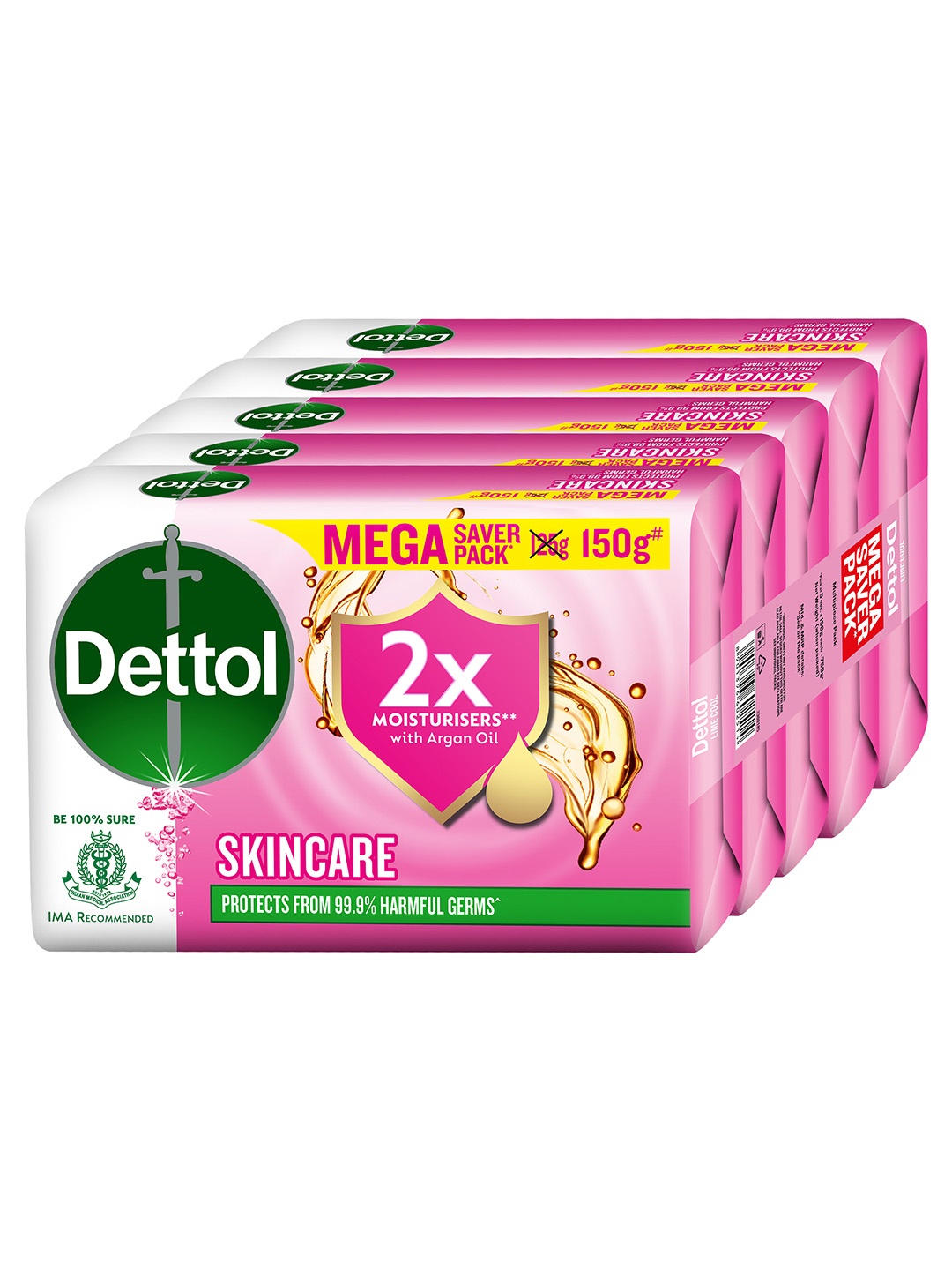 

Dettol Pack Of 5 Skincare Moisturizing Beauty Bathing Soap - 150g Each, Pink