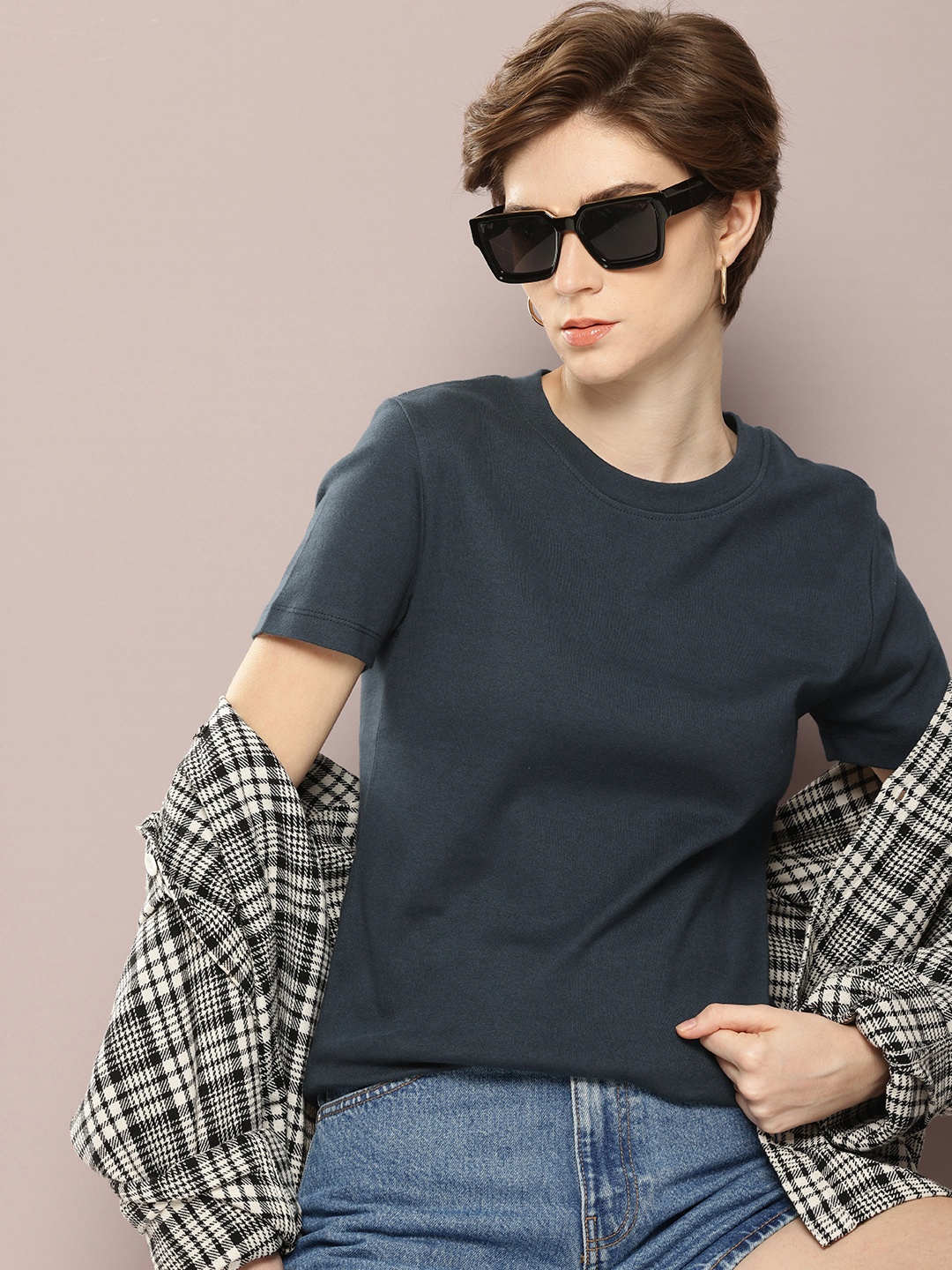 

Kook N Keech Women Ribbed T-shirt, Navy blue