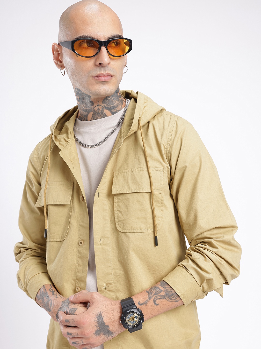 

Kook N Keech Cool Savvy Hooded Casual Shirt, Khaki