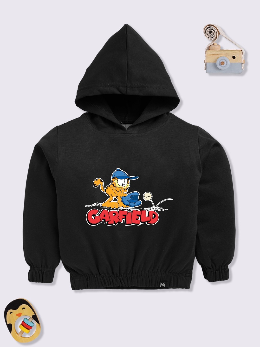

YK X Minute Mirth Girls Garfield Printed Fleece Hooded Sweatshirt, Black