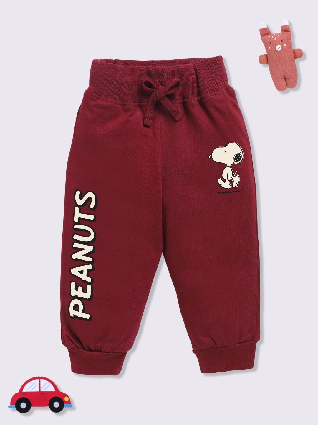 

YK X Minute Mirth Infant Boys Peanuts Printed Pure Cotton Joggers, Maroon