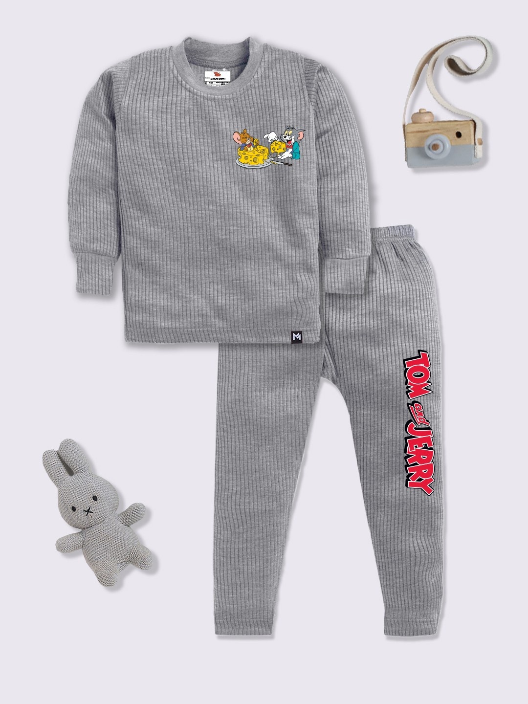 

YK X Minute Mirth Boys Tom & Jerry Printed Pure Cotton Thermal Set, Grey