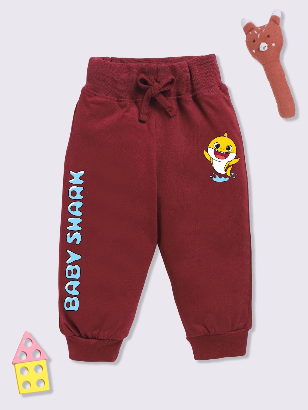 

YK X Minute Mirth Infant Girls Baby Shark Printed Pure Cotton Joggers, Maroon