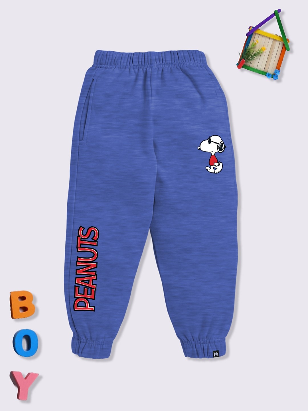 

YK X Minute Mirth Boys Peanuts Printed Cotton Joggers, Blue