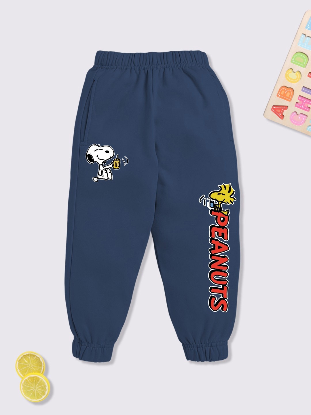 

YK X Minute Mirth Boys Peanuts Printed Pure Cotton Joggers, Navy blue