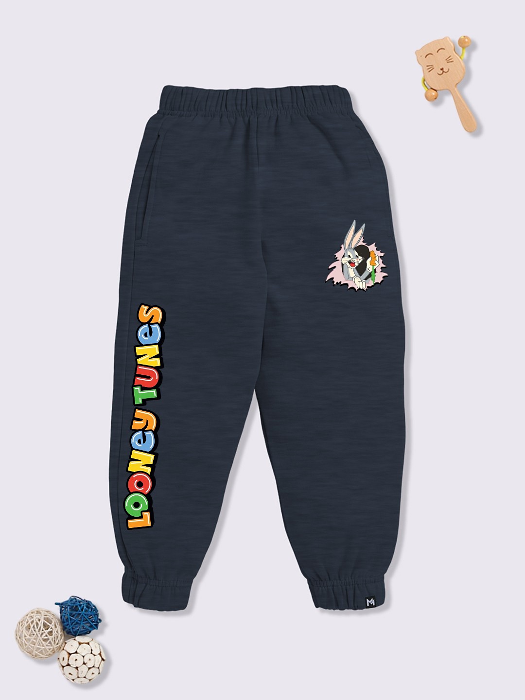 

YK X Minute Mirth Boys Looney Tunes Printed Cotton Joggers, Blue