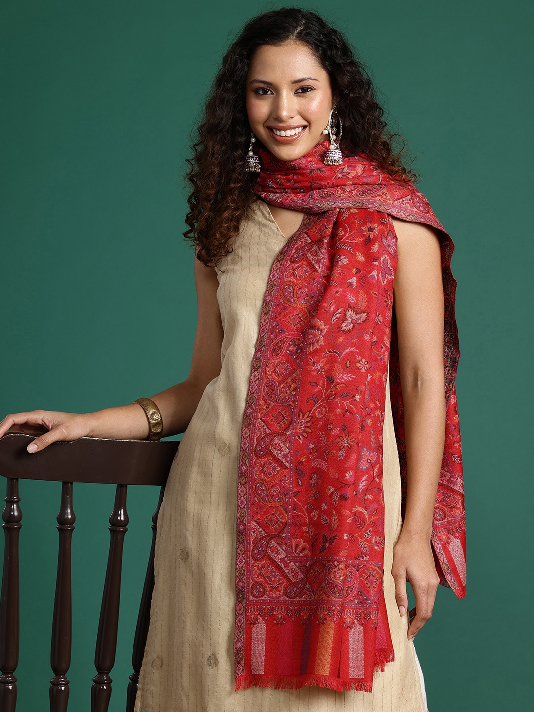 

Sangria Women Woven Design Stole, Red